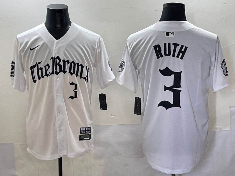 Men 2025 New York Yankees #3 Ruth White Five generations Joint Name Nike MLB Jersey style 4->new york yankees->MLB Jersey